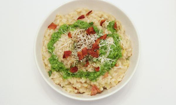 Spring Risotto with Bacon, Leeks, & Pea Puree | spring recipes | Easter recipes | Italian recipes | BearandBugEats.com