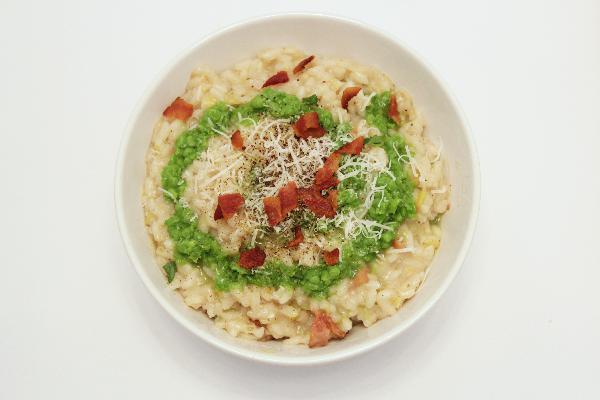 Spring Risotto with Bacon, Leeks, & Pea Puree | spring recipes | Easter recipes | Italian recipes | BearandBugEats.com