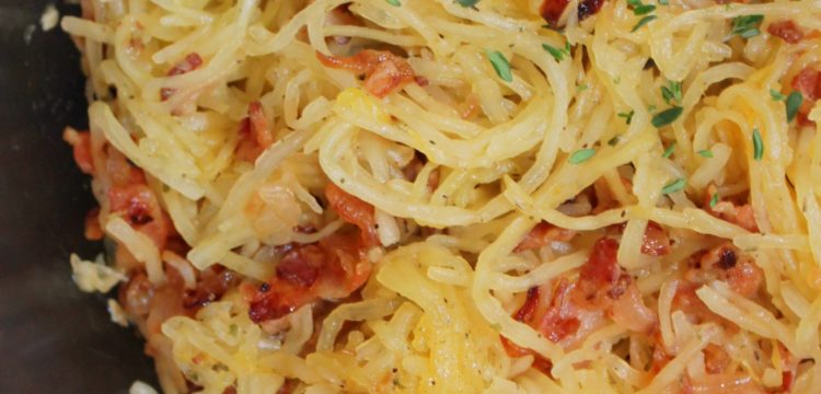 Spaghetti Squash with Bacon and Caramelized Onions | BearandBugEats.com
