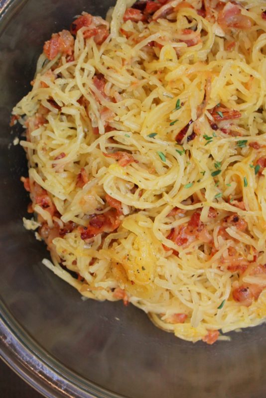 Spaghetti Squash with Caramelized Onions and Bacon