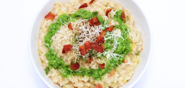 Spring Risotto with Bacon, Leeks, & Pea Puree | spring recipes | Easter recipes | Italian recipes | BearandBugEats.com