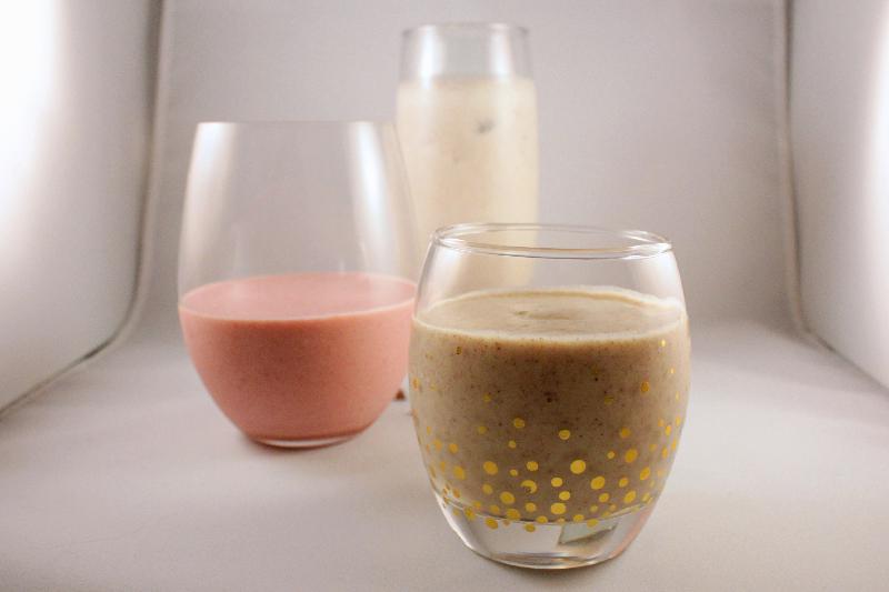 3 healthy peanut butter smoothies! Peanut butter cup, strawberry vanilla, and 