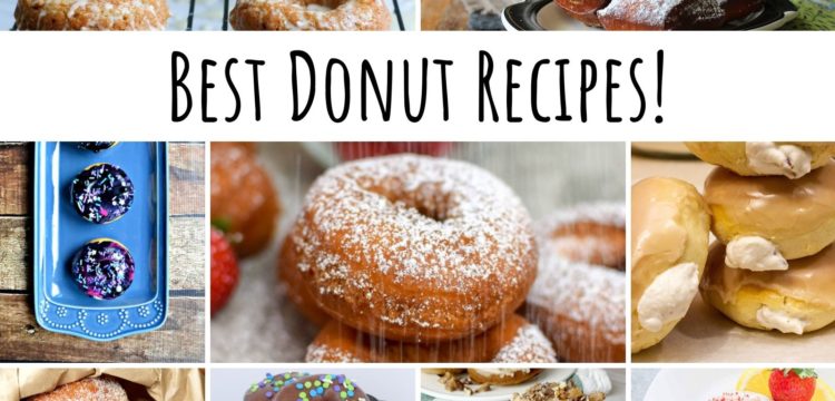 gallery of 9 pictures of different donuts. across it is a banner that says Best Donut Recipes!