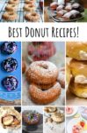 Collage of 9 photos of different kinds of donut. Across is a banner that says Best Donut Recipes!
