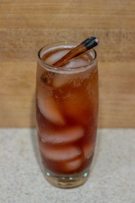 Finished Give it a Chai Mocktail with scorched cinnamon stick on top